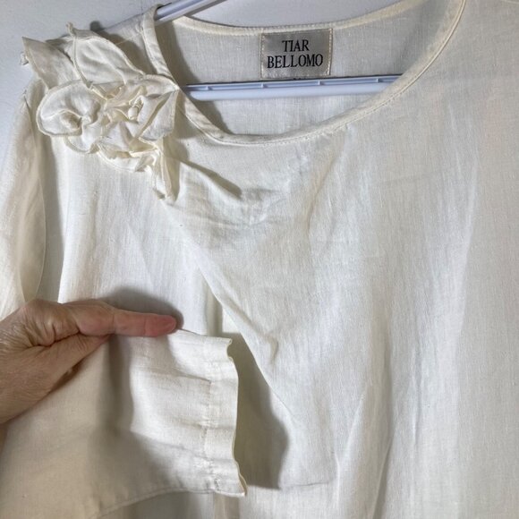 Womens Tiar Bellomo Linen Lagenlook Tunic Flower Detail Ivory M - Picture 4 of 9